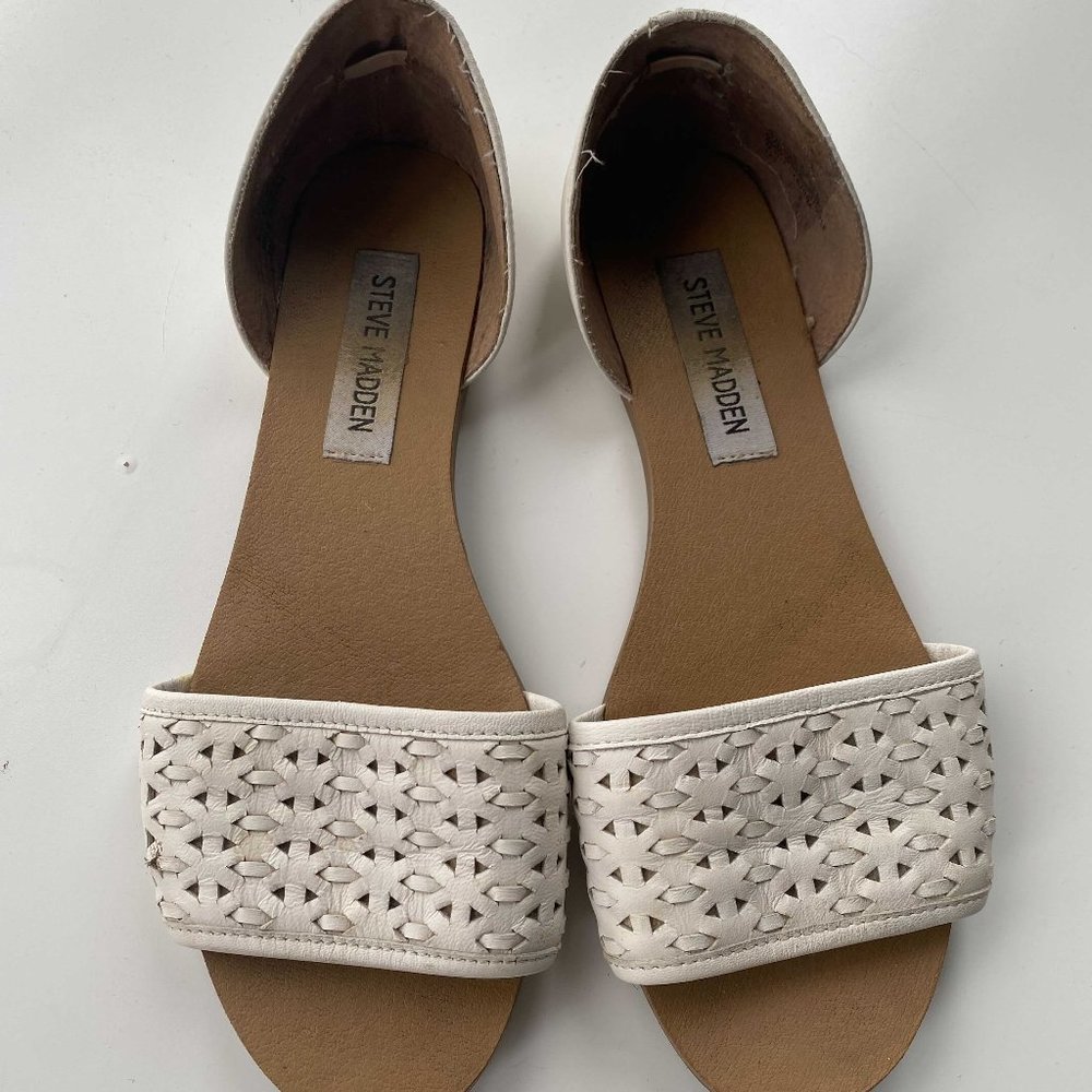 Steven Madden Leather Upper Open Toe Flat Sandal